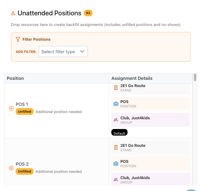 List of positions that are not filled yet
