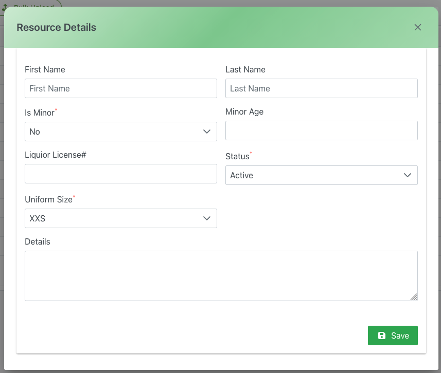 Resource Details dialog